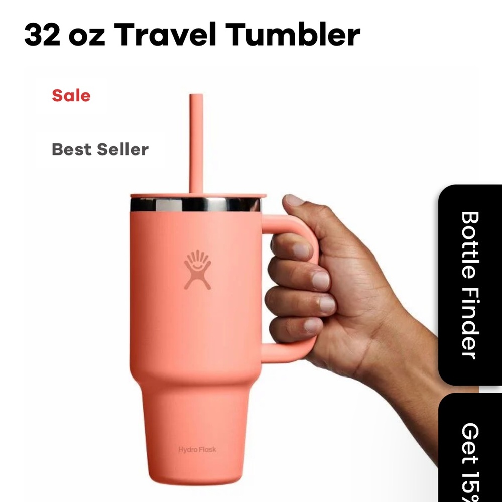 Hydro Flask Coral Tumbler with Handle and Straw - Picture 4 of 8